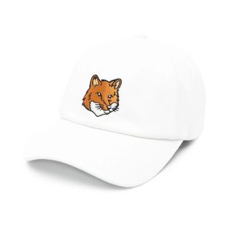 Maison Kitsun&eacute; White Fox Geborduurde Katoenen Pet - Heren - Petten - Wit - ONE Size - Katoen - Accessoires