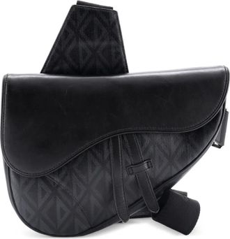 Dior Saddle CD Diamond Coated Canvas and Leather crossbody bag - Zwart