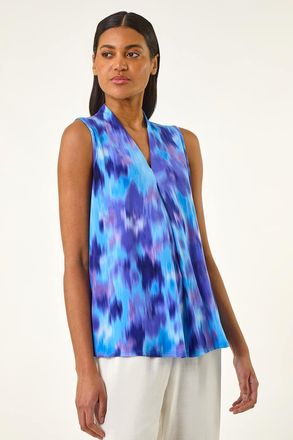 Roman Smudge Print Pleat Front Vest