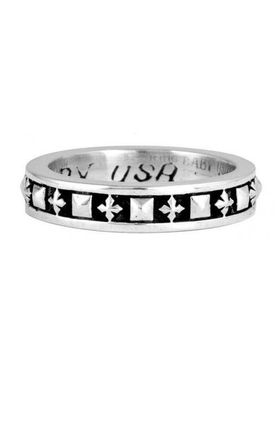 King Baby Studio Stackable Studded Ring with MB Crosses in Silver at Nordstrom, Size 10