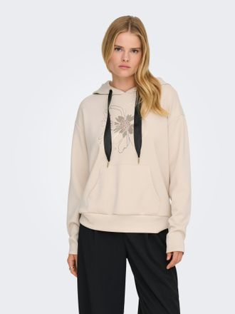 Only Sweatshirt ONLY ONLFANCY L/S HOOD PRINT SWT, Damen, Gr. XL, pumice stone print:stay blooming, Sweatware, Obermaterial: 60% Polyester, 40% Viskose, bed