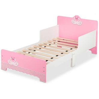 Relaxdays Relaxdays - Letto per Bambini, Sponde Anticaduta, Rete a Doghe Rigide, Motivo Cigni, mdf, hlp: 60x77x143 cm, Bianco Rosa