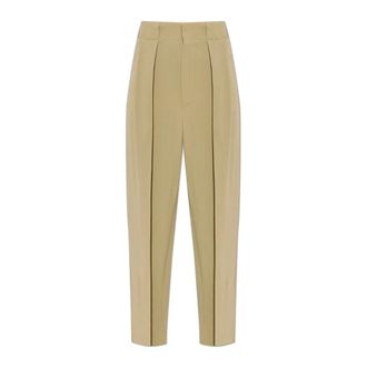 Victoria Beckham Pliss&eacute; Broek - Dames - Wijde Broeken - Groen - 2XS - Leer - Broeken