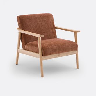 La Redoute Interieurs Loungefauteuil in hevea en structuurfluweel, EZRA