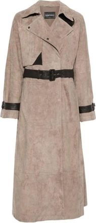 Emporio Armani Gedetailleerde su&egrave;de trenchcoat met riem - Dames - Trenchcoats - Beige - M - Leer - Jassen