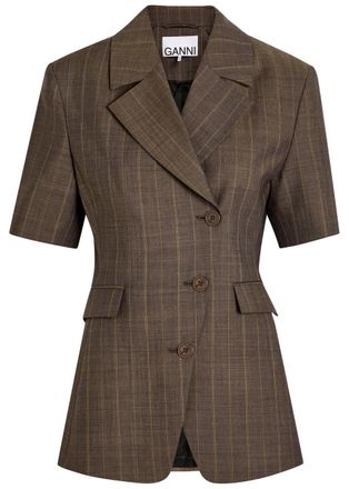 Ganni Pinstriped Double-breasted Wool Blazer - Brown - 40 (UK12 / M)