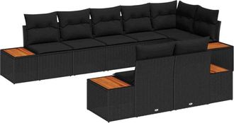 vidaXL Garden Sofa Set with Cushion 8 pcs Black Poly Rattan vidaXL