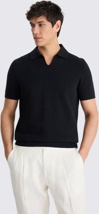 Moss Black Linen-blend Milano Skipper Polo Shirt