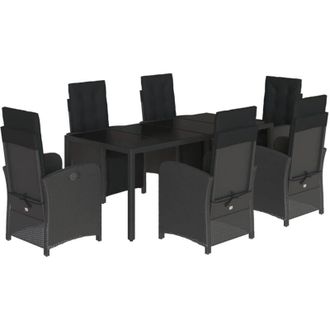 vidaXL Set De Comedor De Jard&iacute;n 7 Pzas Y Cojines Rat&aacute;n Sint&eacute;tico Negro Vidaxl