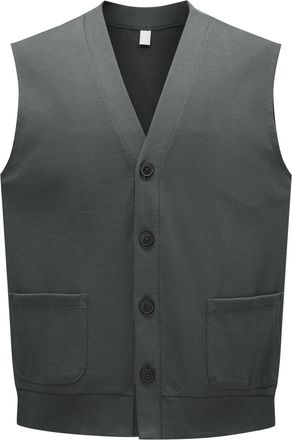 AlltheMen Mens Casual V Neck Knitted Gilets Sleeveless Cardigan Smart Casual Jumper Knitwear Button Front Dark Grey XXL
