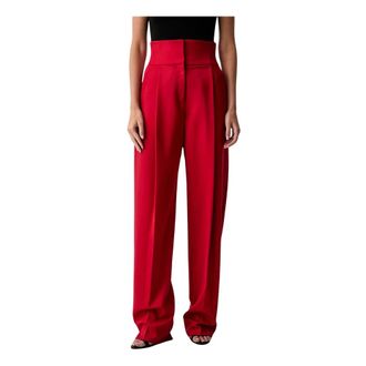 Elisabetta Franchi Wijde broek - Dames - Broeken - Rood - Maat: XL Wol