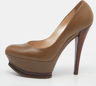 Casadei Khaki Leather Platform Pumps