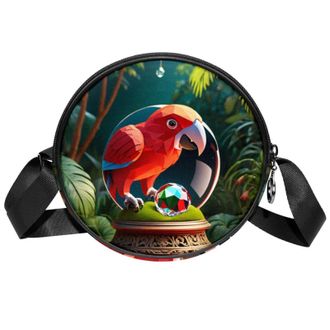 Generic Circle Crossbody Bag for Women, Parrot Crystal Ball Small Sling Bag Daypack with Zipper Adjustable Shoulder Straps Casual Ladies Girls Round Purse