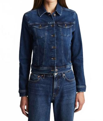 Mavi Cecilia Jean Jacket In Dark Brush Flex Blue