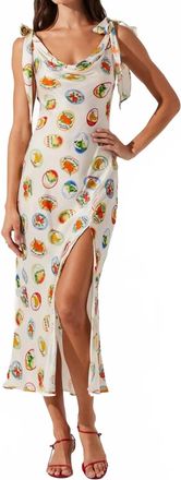 Astr Allexina Satin Cowl Neck Midi Dress In Ivory Fruit