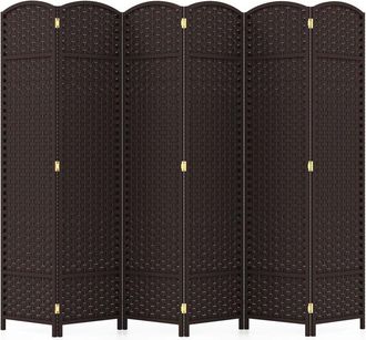 Costway Costway - Biombo Divisor De 6 Paneles, Biombo Separador De Ambientes De 170 Cm Con Textura Tejida A Mano Y Marco De Madera Maciza, Decoraci&oacute;n Habitaci