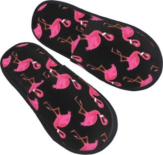Generic Camping Slippers Lovely Pink Flamingos Lightweight Plush Slippers Non-Slip Indoor Shoes For Winter Room Home M