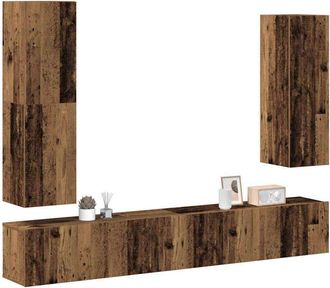 vidaXL Vidaxl - Conjunto De Mueble De Tv 4 Piezas Montado La Pared Madera Vieja