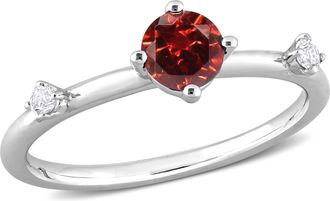 Mimi & Max 3/4 CT TGW Garnet and White Topaz 3-Stone Ring in Sterling Silver
