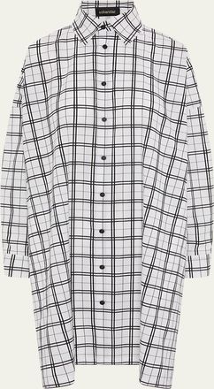 Eskandar Wide Trapeze Plaid-Print Cotton Shirt