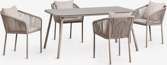 Sklum Set De Mesa Rectangular 160x90 Cm Y 4 Sillas De Jard&iacute;n En Cuerda Trenzada Arhiza Classic Sklum
