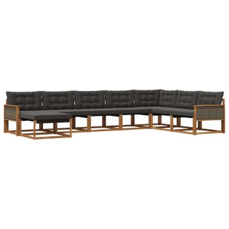 vidaXL Conjunto De Sof&aacute;s De Exterior Con Coj&iacute;n 8 Pcs Natural Y Negro Vidaxl