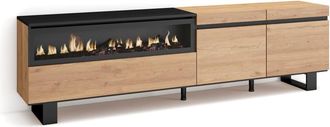 Skraut Home Mueble tv efecto madera roble y negro 200x35x57 chimenea efecto fuego