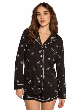 PJ Salvage 2 Piece Giraffe Pajama Set In Black