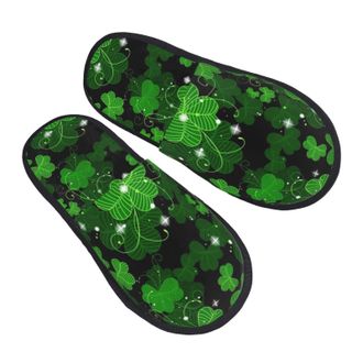 Generic Non-Slip Mens Slipper St Patricks Day Leaves print Fluffy Slipper Comfortable Spa Slippers for Bedroom Hotels Travel L