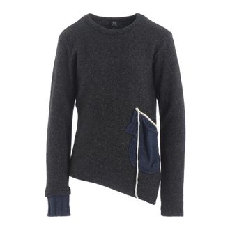 Yohji Yamamoto Truien & Vesten, Dames, Grijs, M, Katoen, Gebreide Combinatie Asymmetrische Pullover