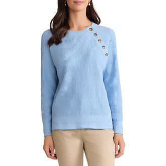 Jones New York Button Shoulder Cotton Blend Sweater in Chintz Blue at Nordstrom, Size Medium P