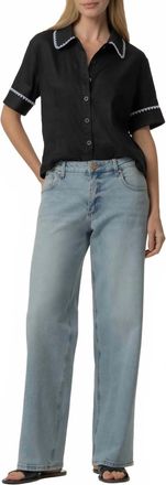 Kut from the Kloth Marisol Linen Top In Black/white