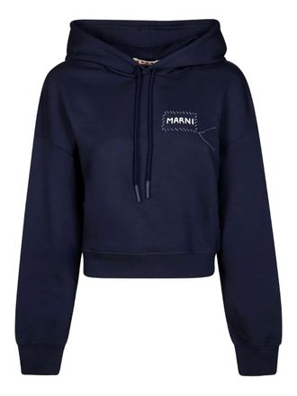 Marni embroidered-patch hoodie - women - Cotton - 40 - Blue