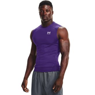 Under Armour Mens Armour HeatGear Compression Sleeveless T-Shirt, Purple (500)/White, Medium