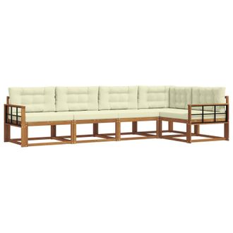 vidaXL Conjunto De Sof&aacute;s De Exterior Con Coj&iacute;n 5 Pcs Natural Y Crema Vidaxl