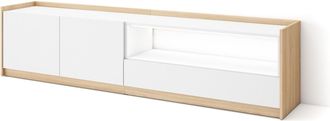 Skraut Home Skraut Home - Mueble Tv, Televisi&oacute;n, Muebles De Sal&oacute;n, Almacenaje, 207x37x50cm, Para Tv Hasta 80, Led, Estilo Moderno, Blanco Y Roble Soft