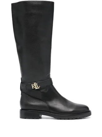 Lauren Ralph Lauren leather knee-high boots - women - Rubber/Calf Leather/Fabric - 5.5 - Black