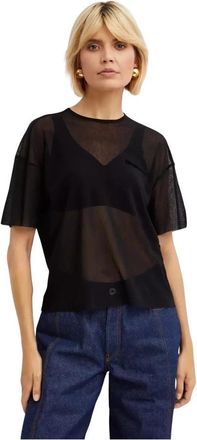 Jean Paul Gaultier Tulle T-Shirt With Earth Print - Dames - T-shirts - Zwart - S - Tule - Tops