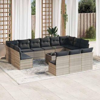 vidaXL Set Sof&aacute;s Jard&iacute;n 14 Pzas Con Cojines Rat&aacute;n Sint&eacute;tico Gris Claro Vidaxl