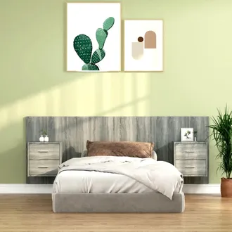 vidaXL Cabecero De Cama Con Mesitas Madera Contrachapada Gris Sonoma Vidaxl