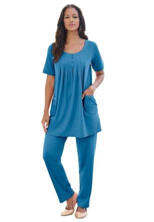 Roaman's Plus Size Two Pocket Soft Knit Swing Tunic in Dusty Indigo at Nordstrom, Size 3X