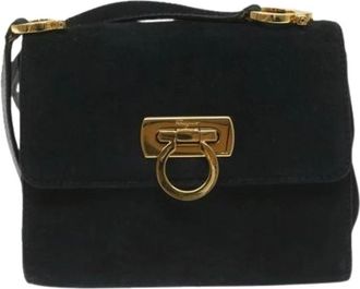 Ferragamo Pre-owned Cross Body Bags, female, Black, Size: ONE SIZE Pre-owned Suede Shoulder Bag