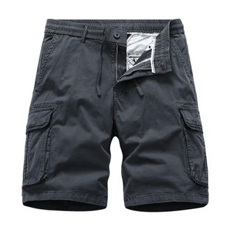 Generic Mens Lightweight Twill Cargo Shorts - Ripstop Tactical Combat Work Pants, Drawstring Elastic Waist Straight Leg Half Shorts Summer Walk Short Grey