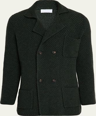 Anderson & Sheppard Mens Cashmere and Wool Knit Double-Breasted Jacket