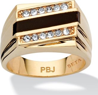 Palm Beach Jewelry Mens Emerald-Cut Genuine Onyx Crystal Accent Gold-Plated Classic Ring