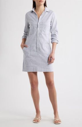 Frank & Eileen Ireland Stripe Long Sleeve Utility Shirtdress in Navy White Stripe at Nordstrom, Size Xx-Small