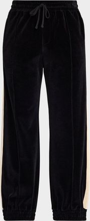 Valentino Garavani Mens Velvet Pintuck Stripe Sweatpants