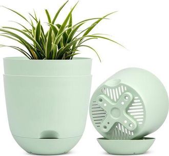 OEM Macetas Autorriego Para Uso Interior Y Exterior, Color Verde, 17 Cm (3 Unidades)