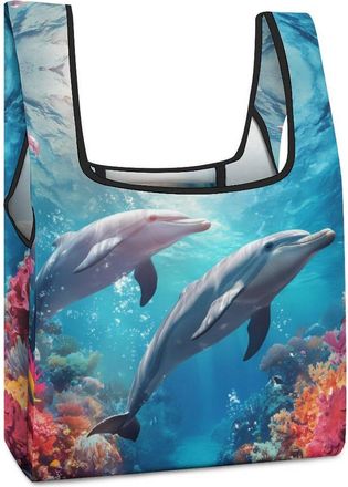 Generic Ocean Dolphin Shopping Bag Reusable Grocery Tote Bag Foldable Handbag for Travel Picnic