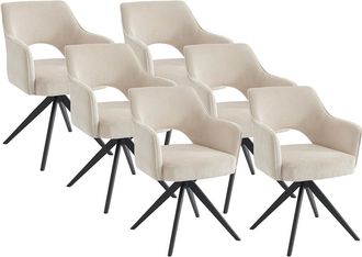 Vente-Unique Conjunto de 6 sillas giratorias con reposabrazos de terciopelo acanalado y metal negro - Crema - KONYA